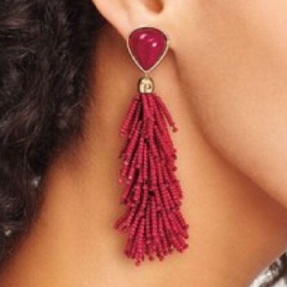 Stella & Dot | V Riva Burgundy Red 2-in-1 Hand-beaded Tassel Statement E… - Picture 3 of 6